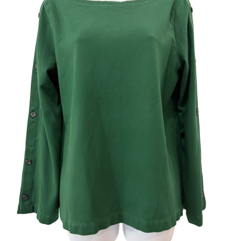 J Jill Women's Long sleeve Green Button-Sleeve Top. Medium